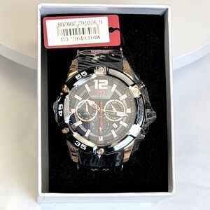 Mini Focus MF0349G Men Watch Chronograph Black Rose Gold Silicone Band New